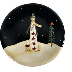 VTG Certified International Features Midnight Snowman Christmas Salad Plate